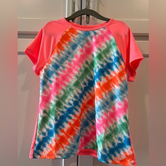 Lands End Girls Tie Dye Short Sleeve Rashguard. Size 8+. Like New! - Picture 1 of 4